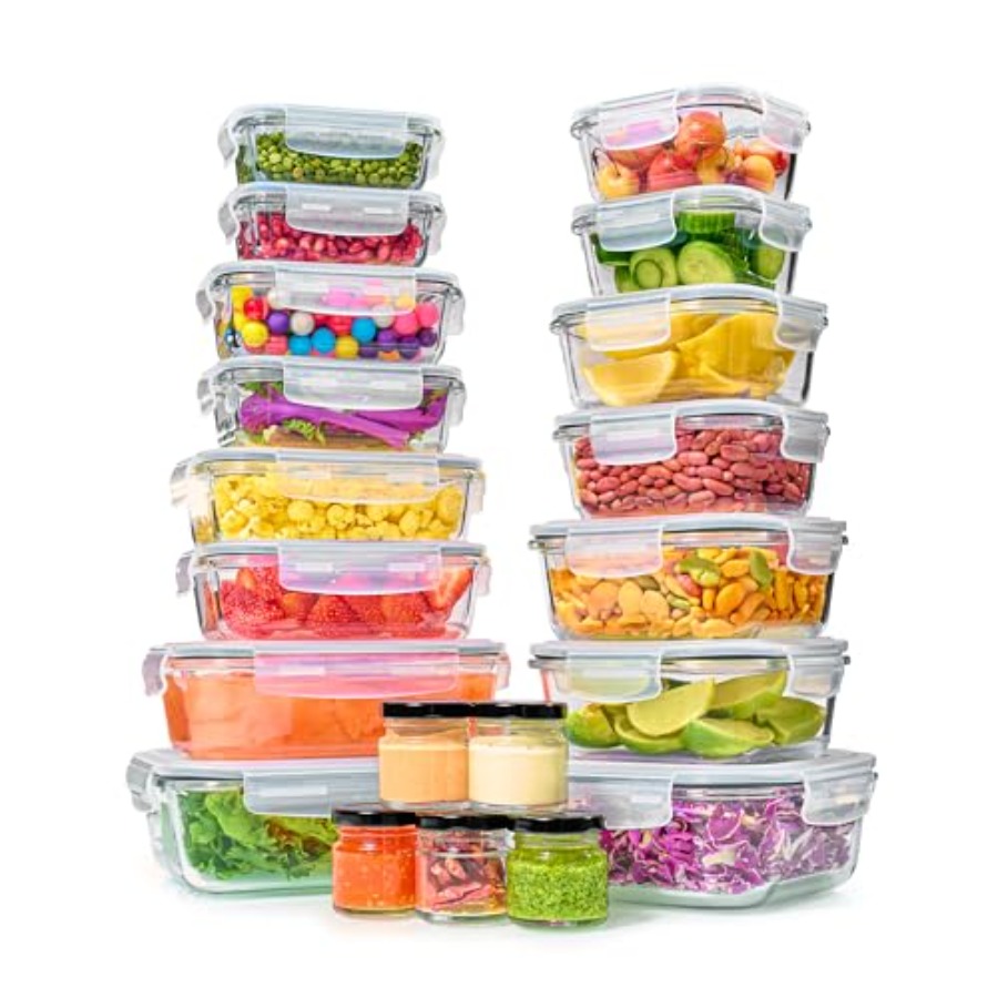 Food Storage Lunch Box - 40pc Set Glass Food Storage Containers