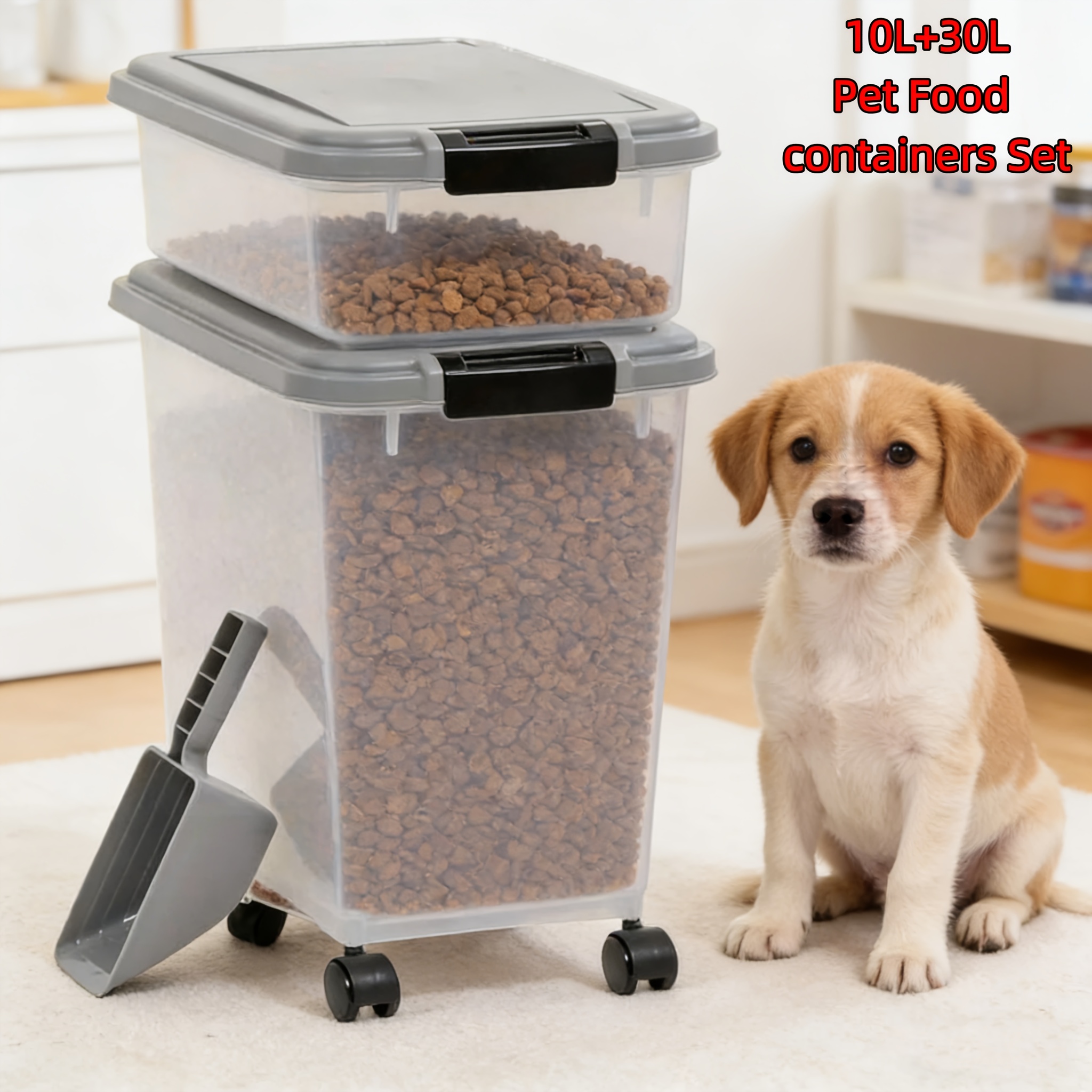 Food Storage With Wheels - Airtight Pet Food Container for Cats