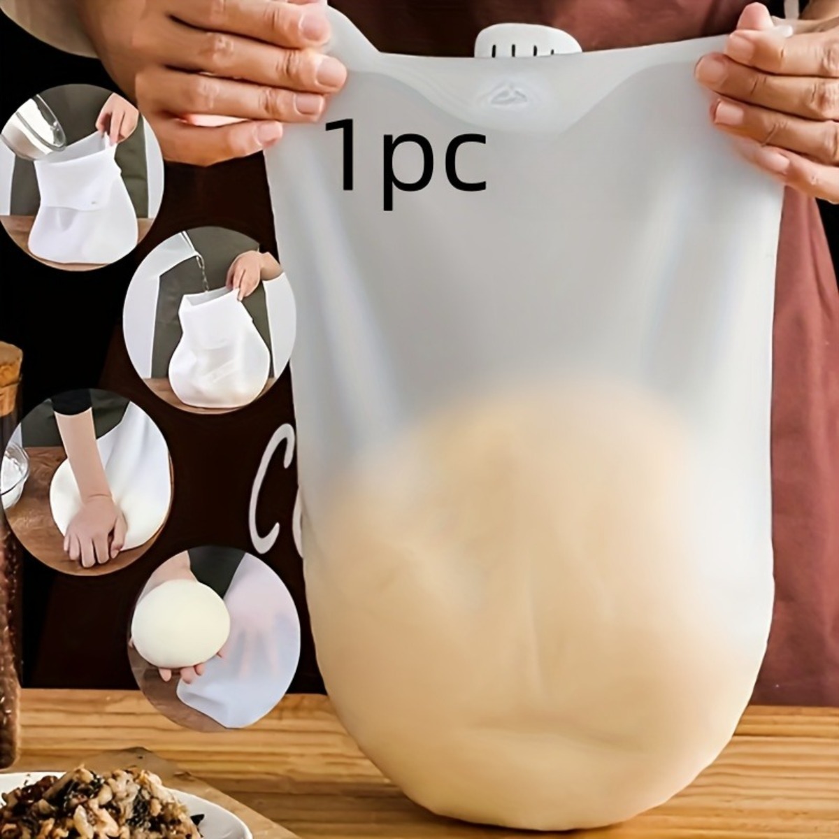 Food Storage Silicone Bags - 1Pc Reusable Silicone Dough Mixing Bag
