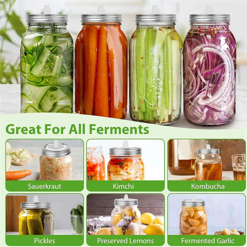 Mason Jar Wide Mouth - MOPHE-Date Tracking Fermentation Lids- 4 Stainless