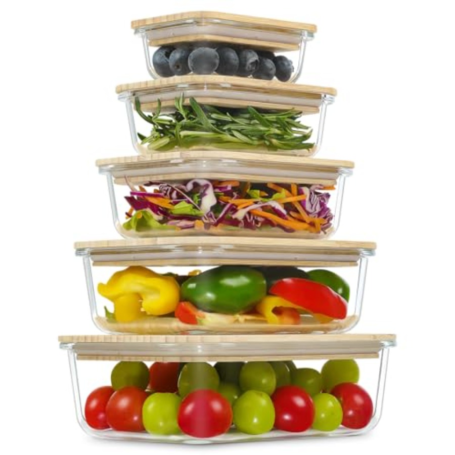 Glass Meal Prep Container - Glass Containers with Bamboo Lids Meal