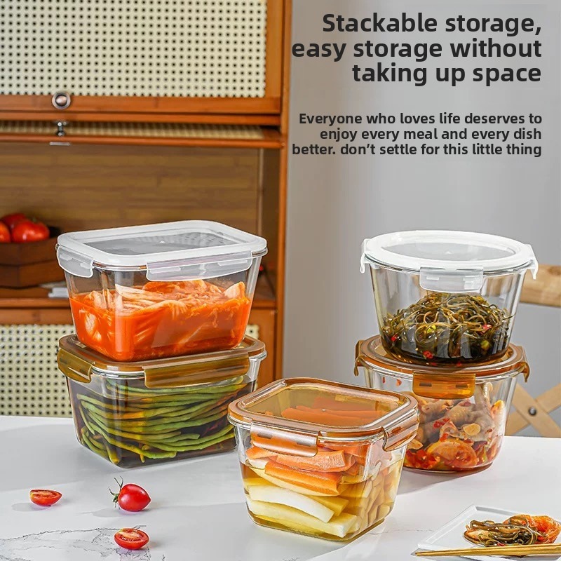Glass Meal Prep Container - White Freshness Box–Borosilicate Glass,Stackable Design for