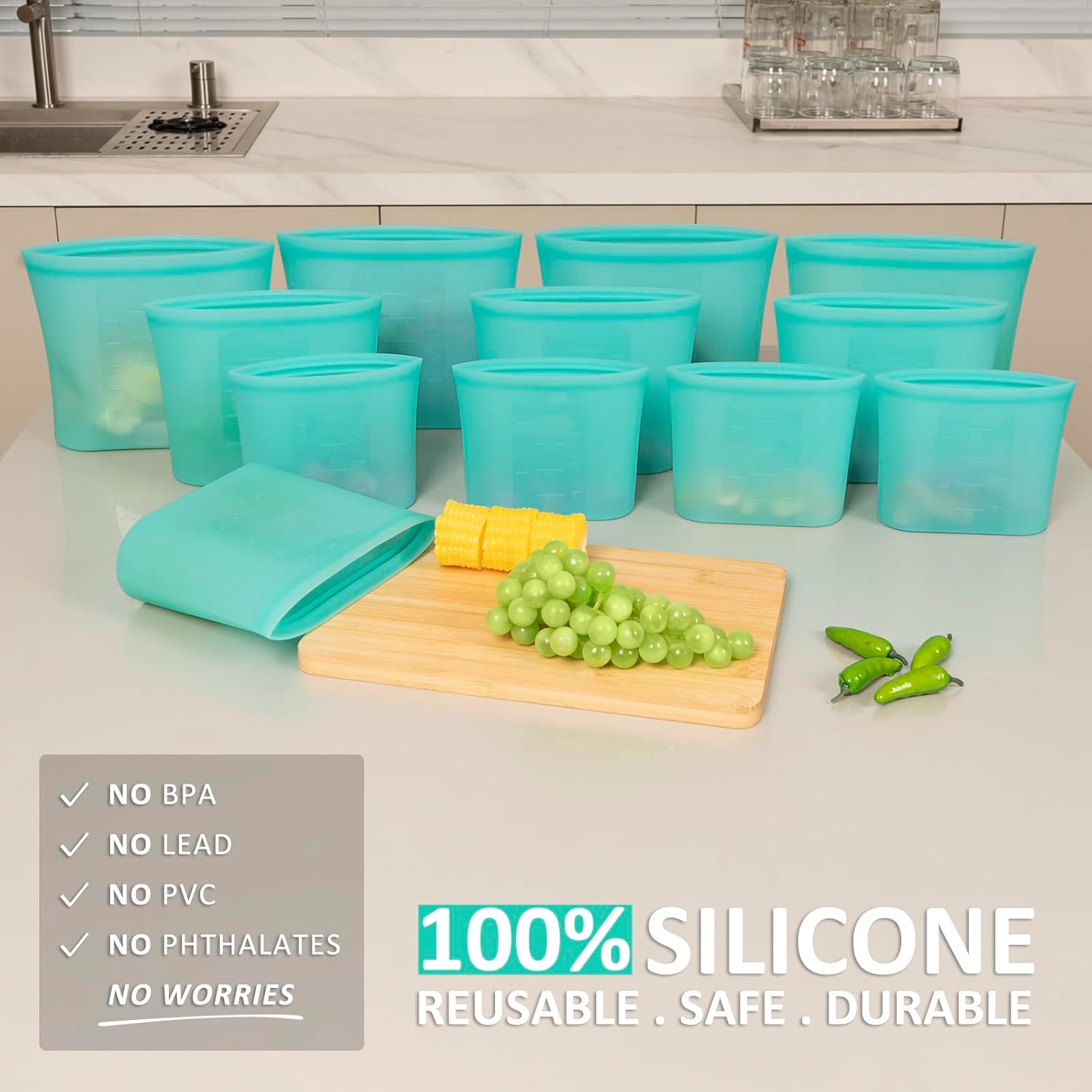Reusable Food Bags, 12 Pack 10 - مراجعة Food Storage Silicone Bags وسعره