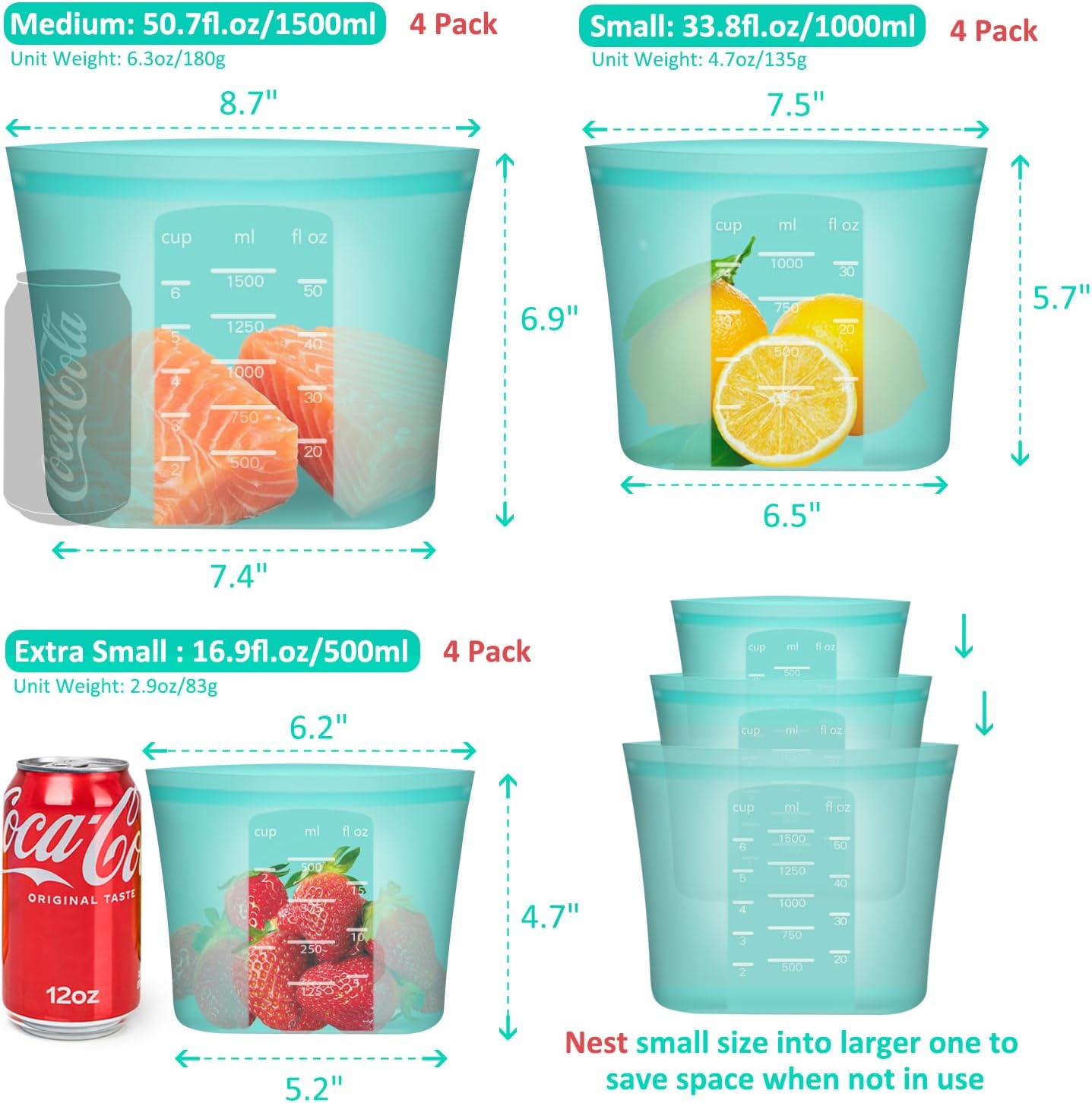 Reusable Food Bags, 12 Pack 10 - مراجعة Food Storage Silicone Bags وسعره