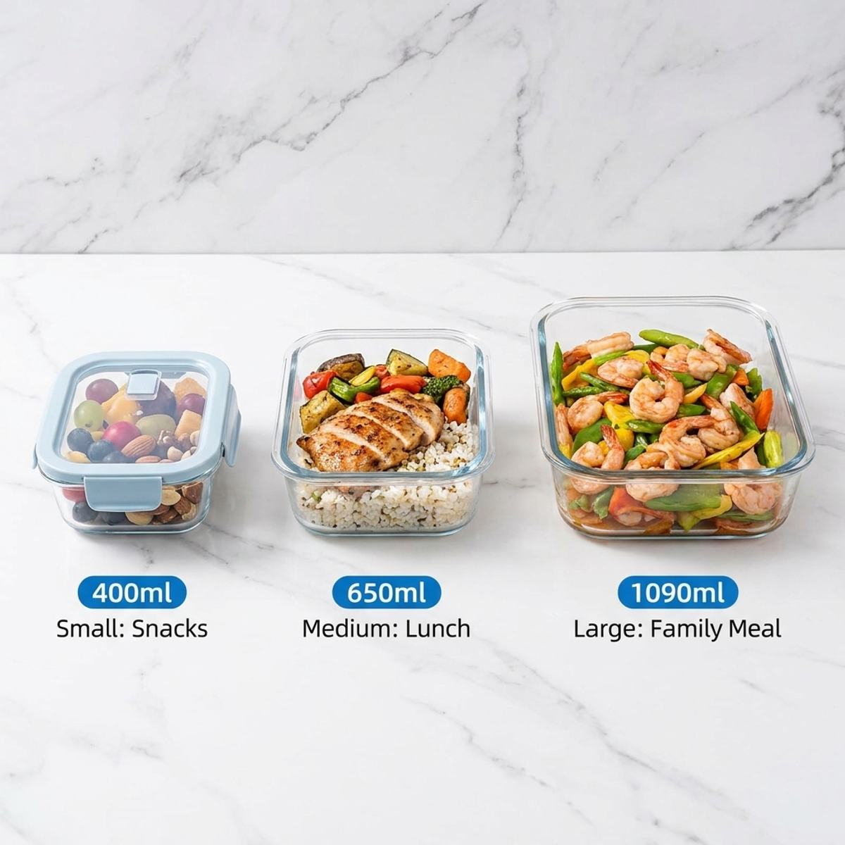 Shallow Blue Glass Bento Box–H - مراجعة Glass Meal Prep Container وسعره