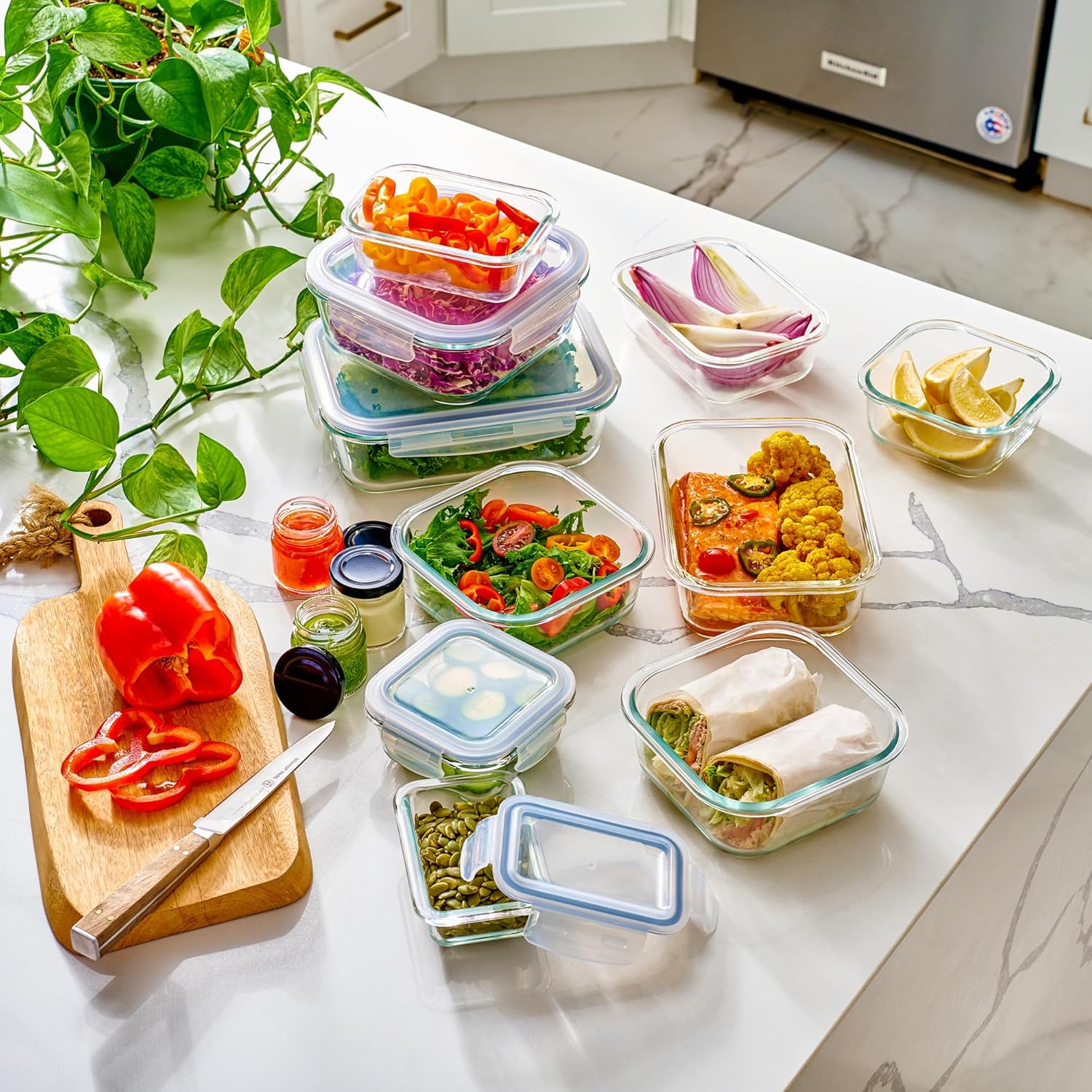 40pc Glass Food Storage Contai - مراجعة Food Storage Lunch Box وسعره