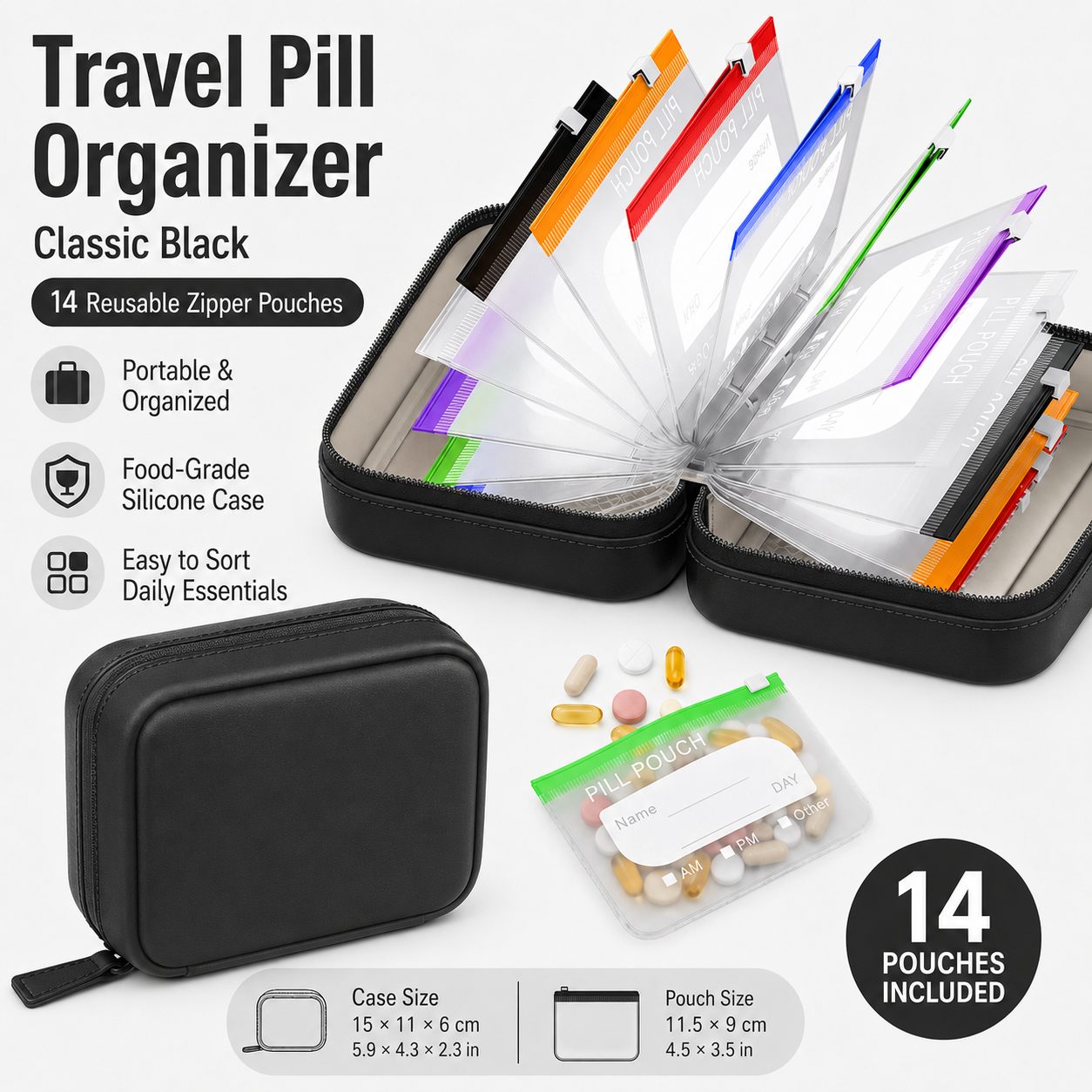 Travel Pill Organizer with 14  - مراجعة Food Storage Silicone Bags وسعره