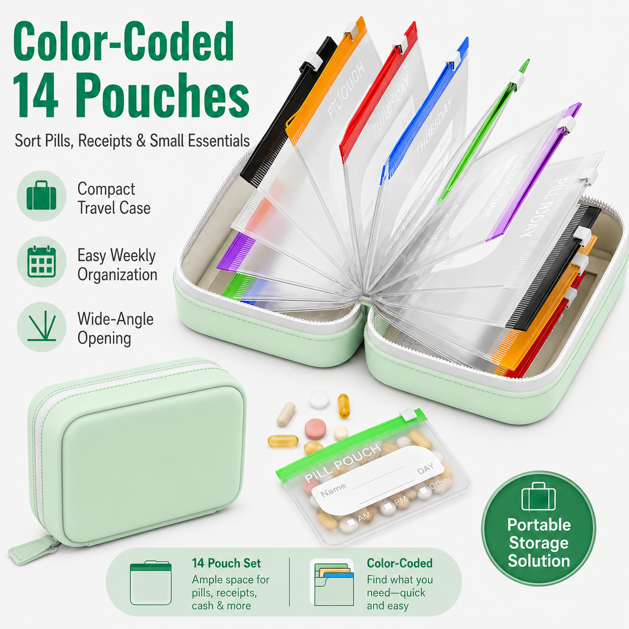 Travel Pill Organizer with 14  - مراجعة Food Storage Silicone Bags وسعره