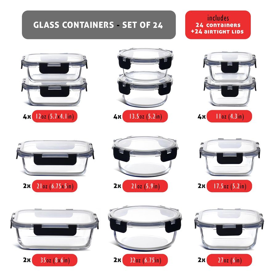 48pc Glass Storage Containers  - مراجعة Glass Meal Prep Container وسعره