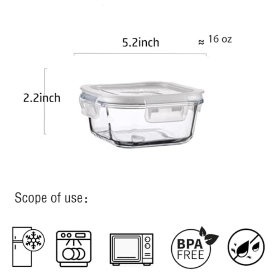 16oz Square Glass Food Storage - مراجعة Glass Meal Prep Container وسعره