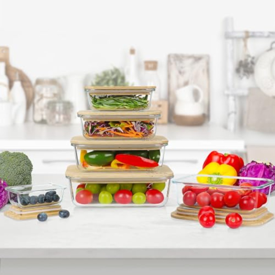 Glass Containers with Bamboo L - مراجعة Glass Meal Prep Container وسعره