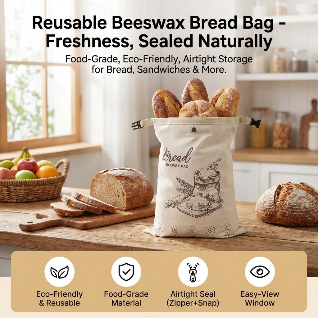 Reusable Beeswax Bread Bag wit - مراجعة Food Storage Zipper وسعره