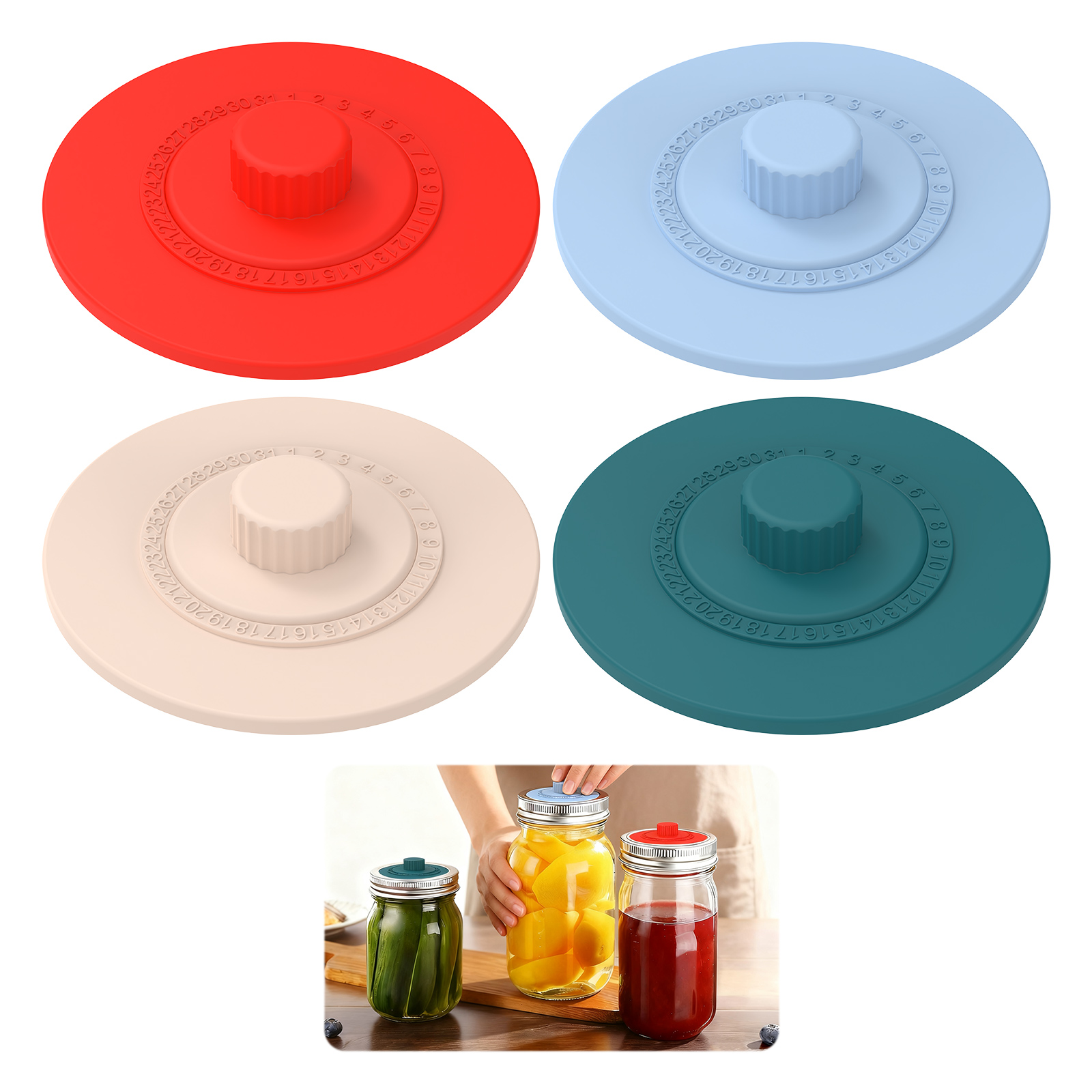 4 Pcs Silicone Fermentation Li - مراجعة Mason Jar Wide Mouth وسعره