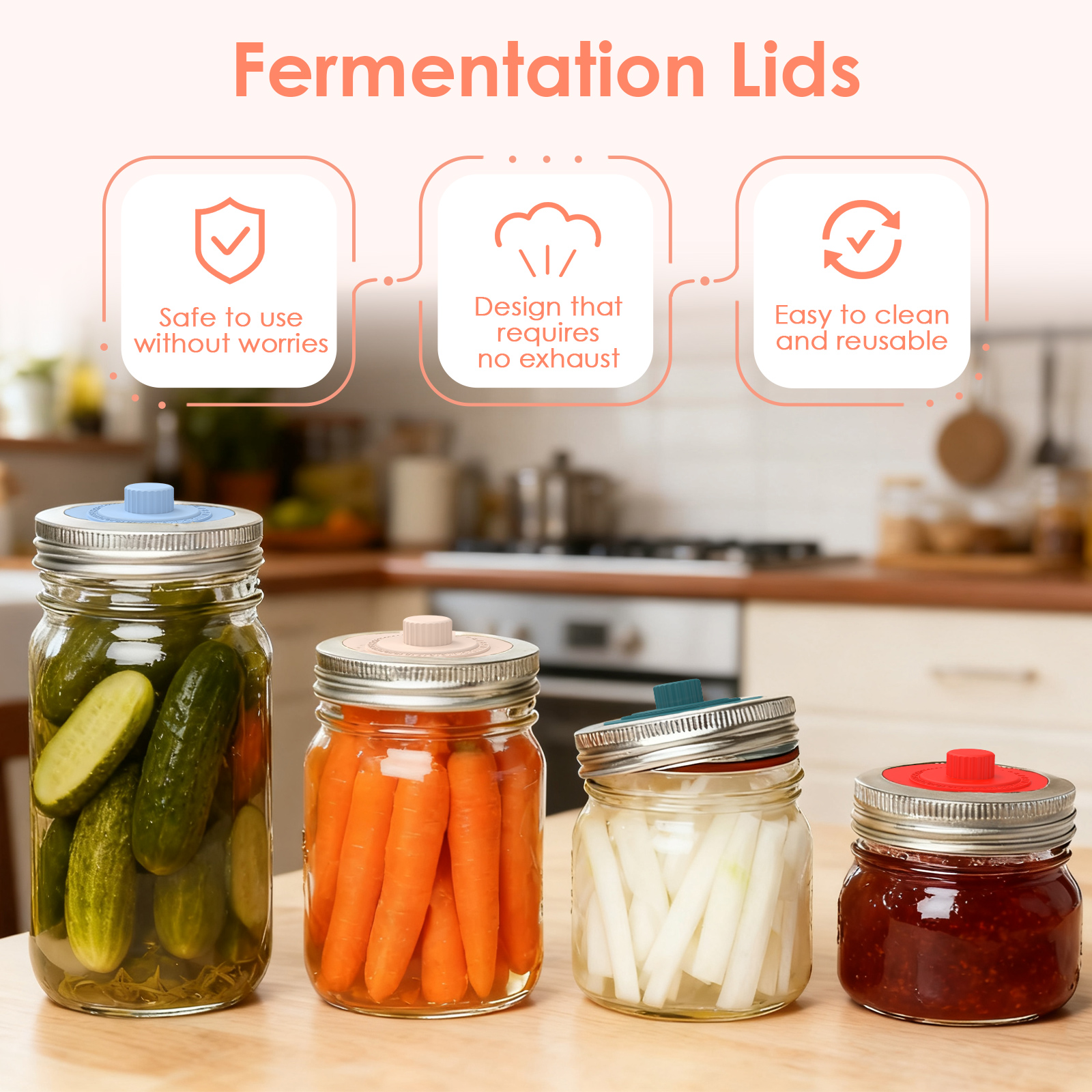 4 Pcs Silicone Fermentation Li - مراجعة Mason Jar Wide Mouth وسعره